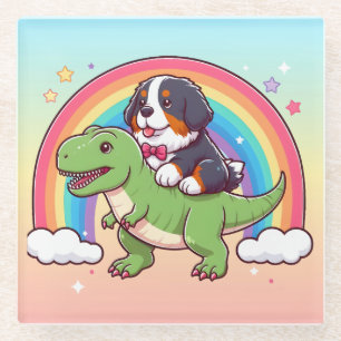 Dessous-de-verre En Verre Mignonne Bernese Mountain Dog équitation T-Rex Din