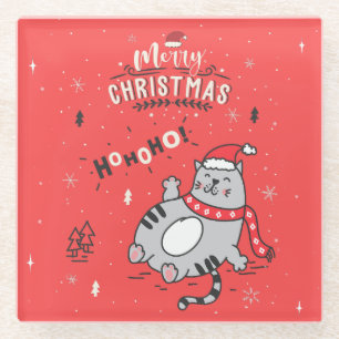 Dessous-de-verre En Verre Mignonne et drôle Chat Noël joyeuses Salutations