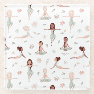 Dessous-de-verre En Verre Mignonne Girls Zen Yoga Méditation Spirituelle Nam