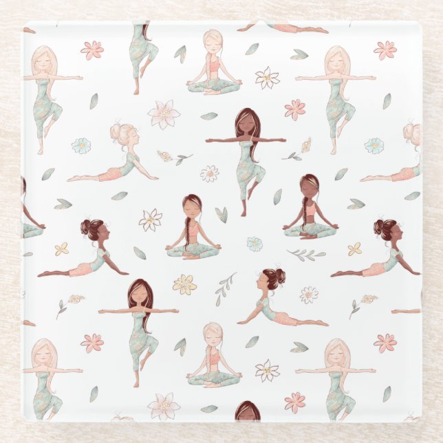 Dessous-de-verre En Verre Mignonne Girls Zen Yoga Méditation Spirituelle Nam (Devant)