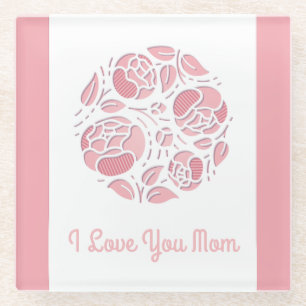 Dessous-de-verre En Verre Mignonne Je t'aime Maman Pink White Fête des Mères