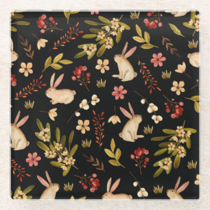 Dessous-de-verre En Verre Mignons lapins : Motif à main aquarelle