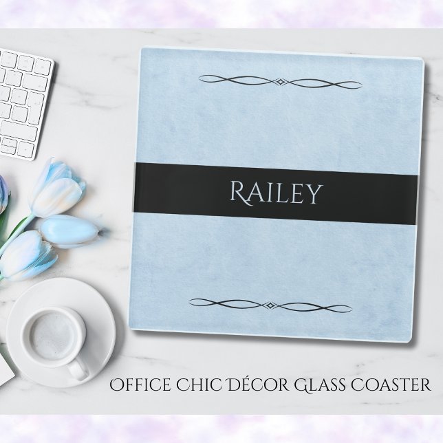 Dessous-de-verre En Verre Minimalist Powder Blue Modern Office (This glass coaster is an elegant upgrade for a serene, yet powerful, "Office Chic" workspace.)