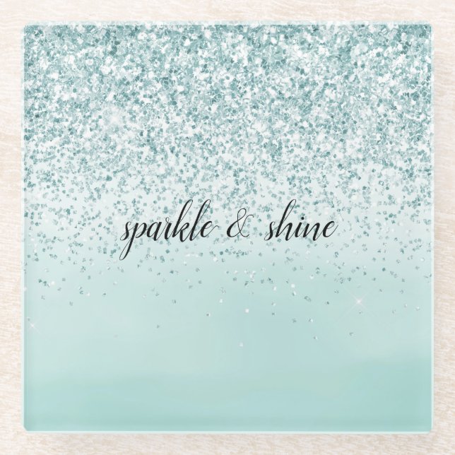 Dessous-de-verre En Verre Mint Ombre Parties scintillant personnalisée (Devant)