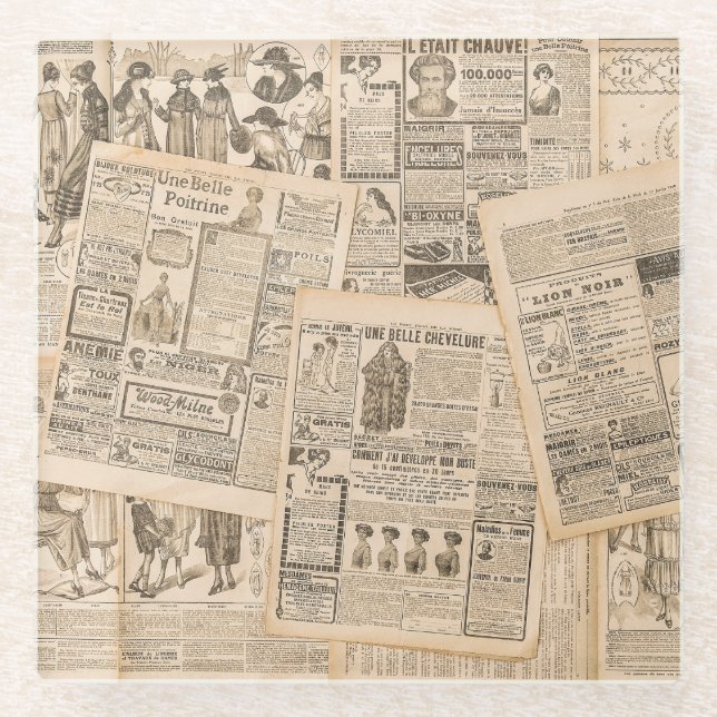 Dessous-de-verre En Verre Mode antique : Pages publicitaires de journaux (Devant)