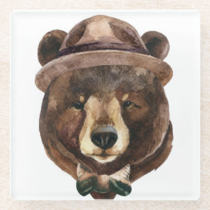 Dessous-de-verre En Verre Mode d'ours d'aquarelle