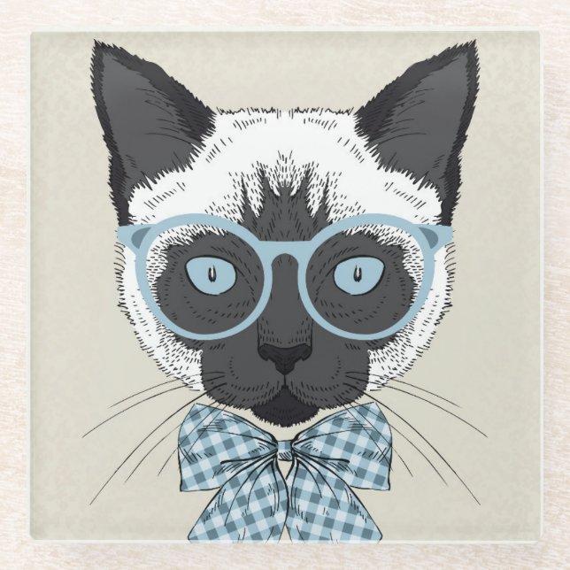 Dessous-de-verre En Verre Mode Smart de chat siamois (Devant)