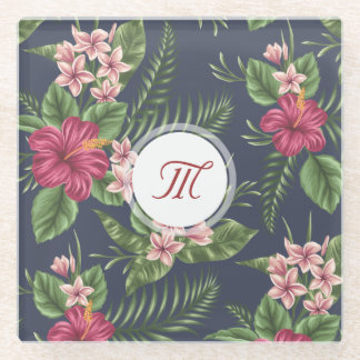 Dessous-de-verre En Verre Modèle floral Hibiscus Monogramme Dessous de verre