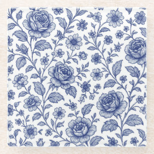 Dessous-de-verre En Verre Modèle Floral Royal Bleu Rose
