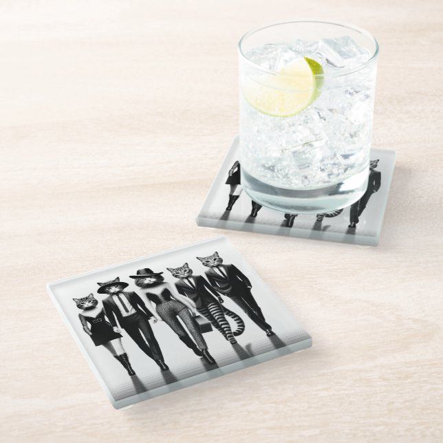 Dessous-de-verre En Verre Modèles de piste d'Hep Cat marchant sur le trottoi (Incliné)