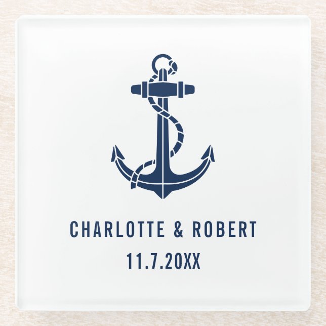 Dessous-de-verre En Verre Modern Boat Anchor Beach Wedding Groomsmen (Devant)