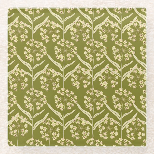 Dessous-de-verre En Verre Modern Floral Pattern: White Umbel Flowers (Devant)