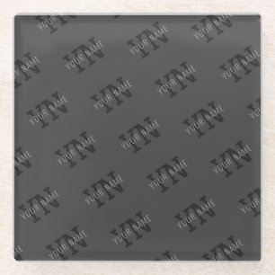 Dessous-de-verre En Verre Moderne Carreaux Gris Foncé Monogramme Nom/autre T