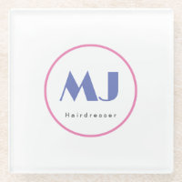 Moderne et élégant Monogramme Bleu Coiffeur blanc