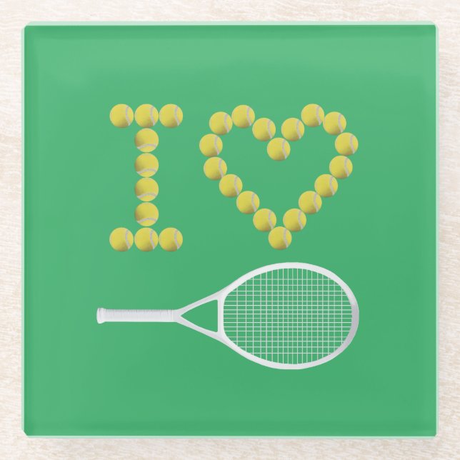 Dessous-de-verre En Verre Moderne I Love Tennis Green (Devant)
