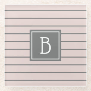 Dessous-de-verre En Verre Moderne Monogramme Personnalisé Rose et Gris Rayur