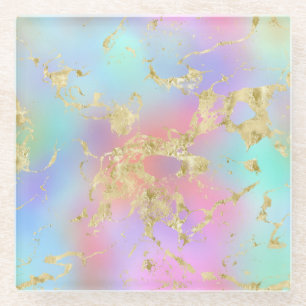 Dessous-de-verre En Verre Moderne Rainbow dégradent et Motif en marbre d'or