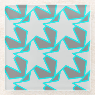 Dessous-de-verre En Verre Moderne Star Géométrique - gris et turquoise
