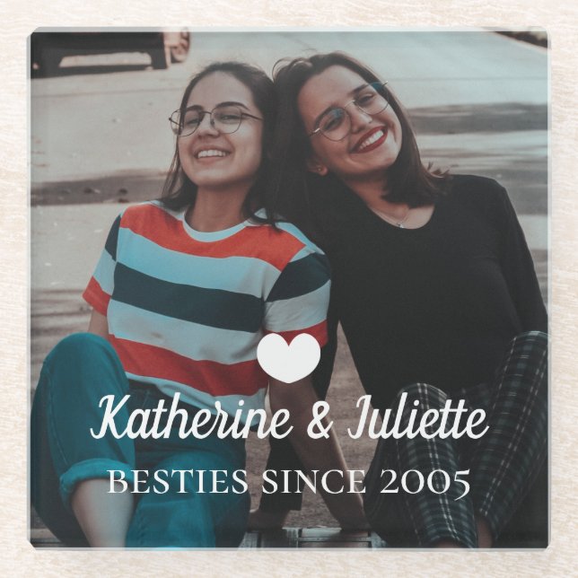 Dessous-de-verre En Verre Moderne White Heart Meilleur Ami Photo (Devant)