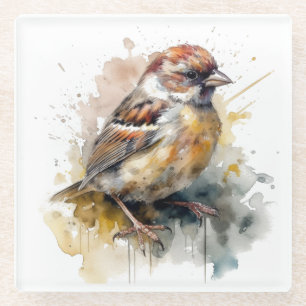 Dessous-de-verre En Verre Moineau Aquarelle Rustique