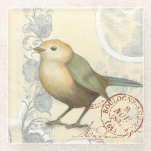 Dessous-de-verre En Verre Moineau jaune et vert sur l'arrière - plan vintage