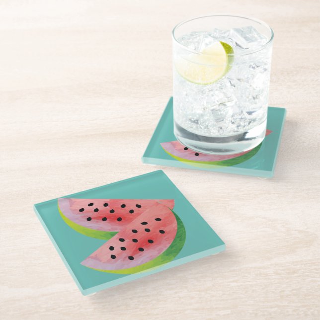 Dessous-de-verre En Verre Moitiés de pastèque rose (Incliné)