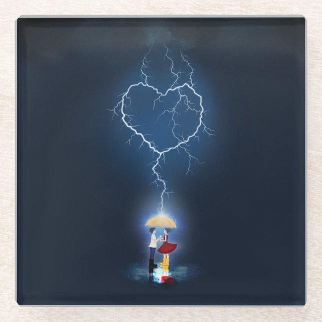 Dessous-de-verre En Verre Moment romantique "Lovestruck" sous un parapluie (Devant)