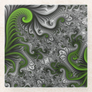 Dessous-de-verre En Verre Monde Fantastique Art Fractal Abstrait Vert Et Gri