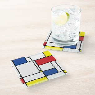 Dessous-de-verre En Verre Mondrial Minimaliste Géométrique De Stijl Art Mode