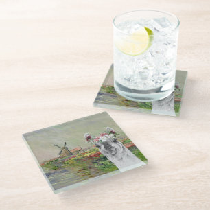 Dessous-de-verre En Verre Monet Champ Tulipes et Fancy Llama