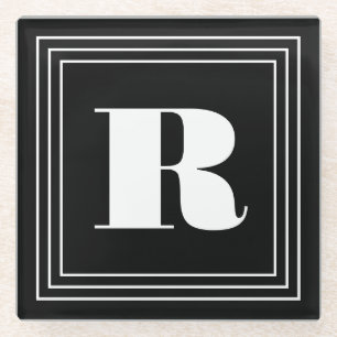 Dessous-de-verre En Verre Monogramme 3 cadres   Noir et blanc