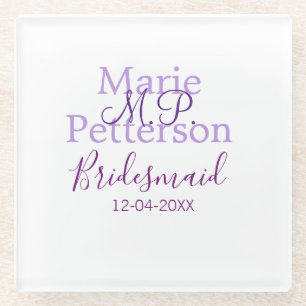 Dessous-de-verre En Verre Monogramme ajouter nom lettre demoiselle d'honneur