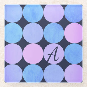 Dessous-de-verre En Verre Monogramme bleu pourpre et rose des cercles