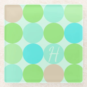 Dessous-de-verre En Verre Monogramme Cercles Turquoise Bleu Vert & Orange