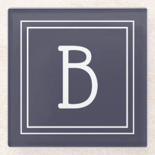 Dessous-de-verre En Verre Monogramme Chic Élégant Initiales Bleu Foncé & Bla