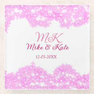 Dessous-de-verre En Verre Monogramme de couple avec date en rose paillettes 