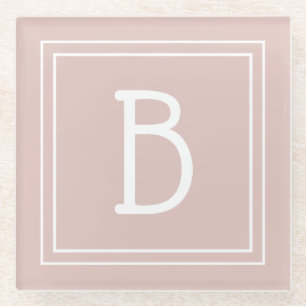 Dessous-de-verre En Verre Monogramme de Ferme Moderne Rose et Blanc Initiale