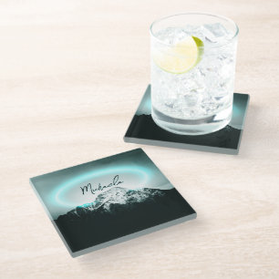 Dessous-de-verre En Verre Monogramme de lumière de néon bleu mystérieux de m