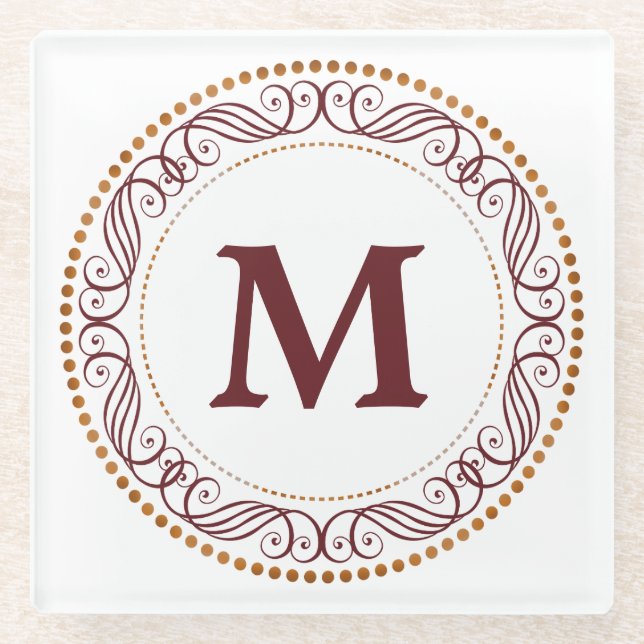 Dessous-de-verre En Verre Monogramme de rouge de cadre de remous (Devant)