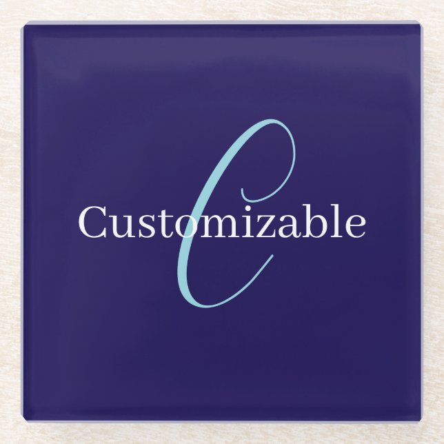Dessous-de-verre En Verre Monogramme de script cursif modifiable bleu violac (Devant)