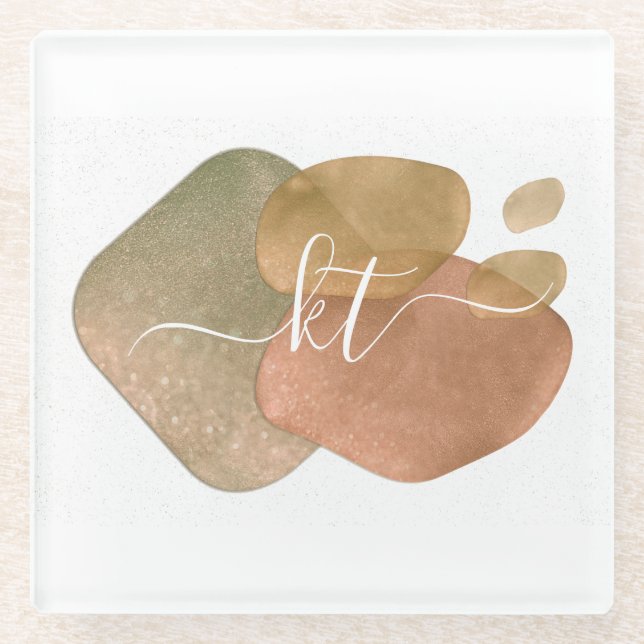Dessous-de-verre En Verre Monogramme de script Formes Abstraites Paillettes  (Devant)