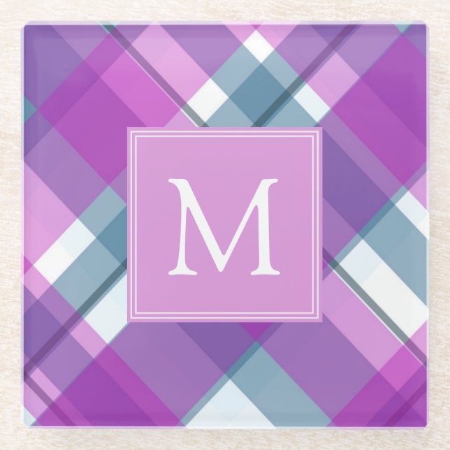 Dessous-de-verre En Verre Monogramme de Tartan violet (Devant)