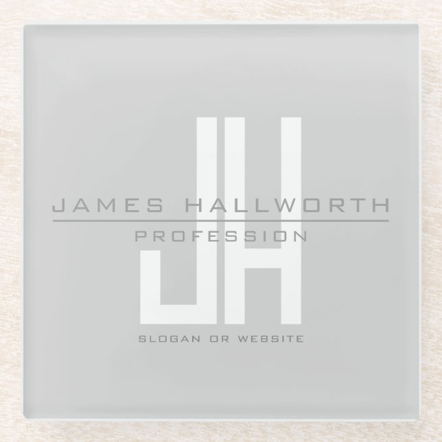 Dessous-de-verre En Verre Monogramme d'entreprise moderne | Gris (Devant)