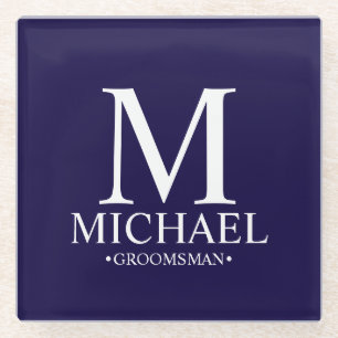 Dessous-de-verre En Verre Monogramme et nom personnalisé moderne Groomsman