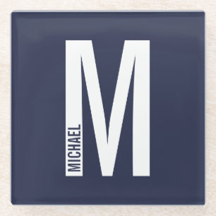 Dessous-de-verre En Verre Monogramme et nom personnalisés modernes