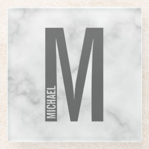 Dessous-de-verre En Verre Monogramme et nom personnalisés modernes