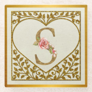 Dessous-de-verre En Verre Monogramme floral personnalisé, de A à Z