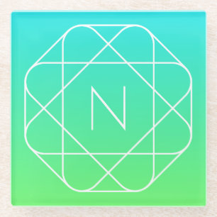 Dessous-de-verre En Verre Monogramme géométrique cool   Ombre Vert bleu et c