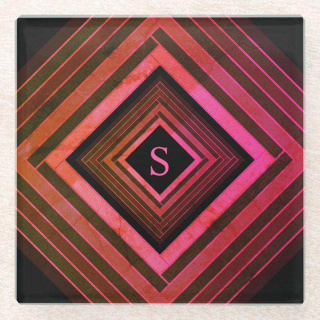 Dessous-de-verre En Verre Monogramme géométrique rose rustique Carré moderne (Devant)