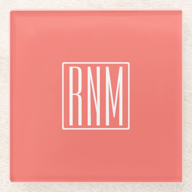 Dessous-de-verre En Verre Monogramme initial | Blanc Sur Le Corail (Devant)